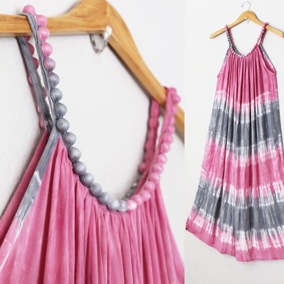 Napua Collection Honolulu Hawaii Beaded Halter Neck Maxi Dress Tie Dye Ombre OS - Picture 9 of 13